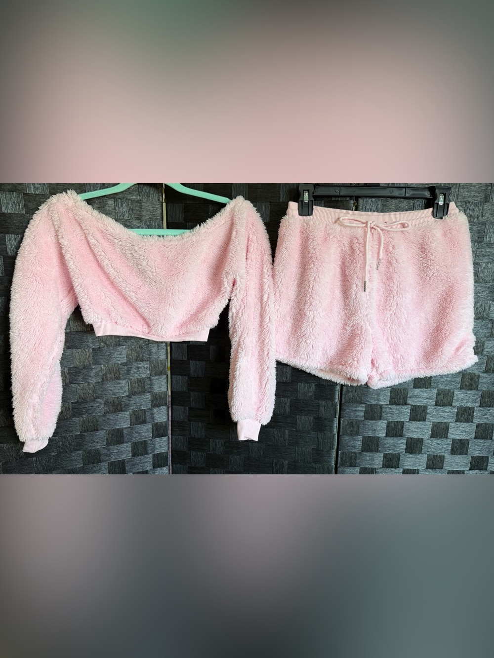 Pink Fuzzy Crop Top and Shorts